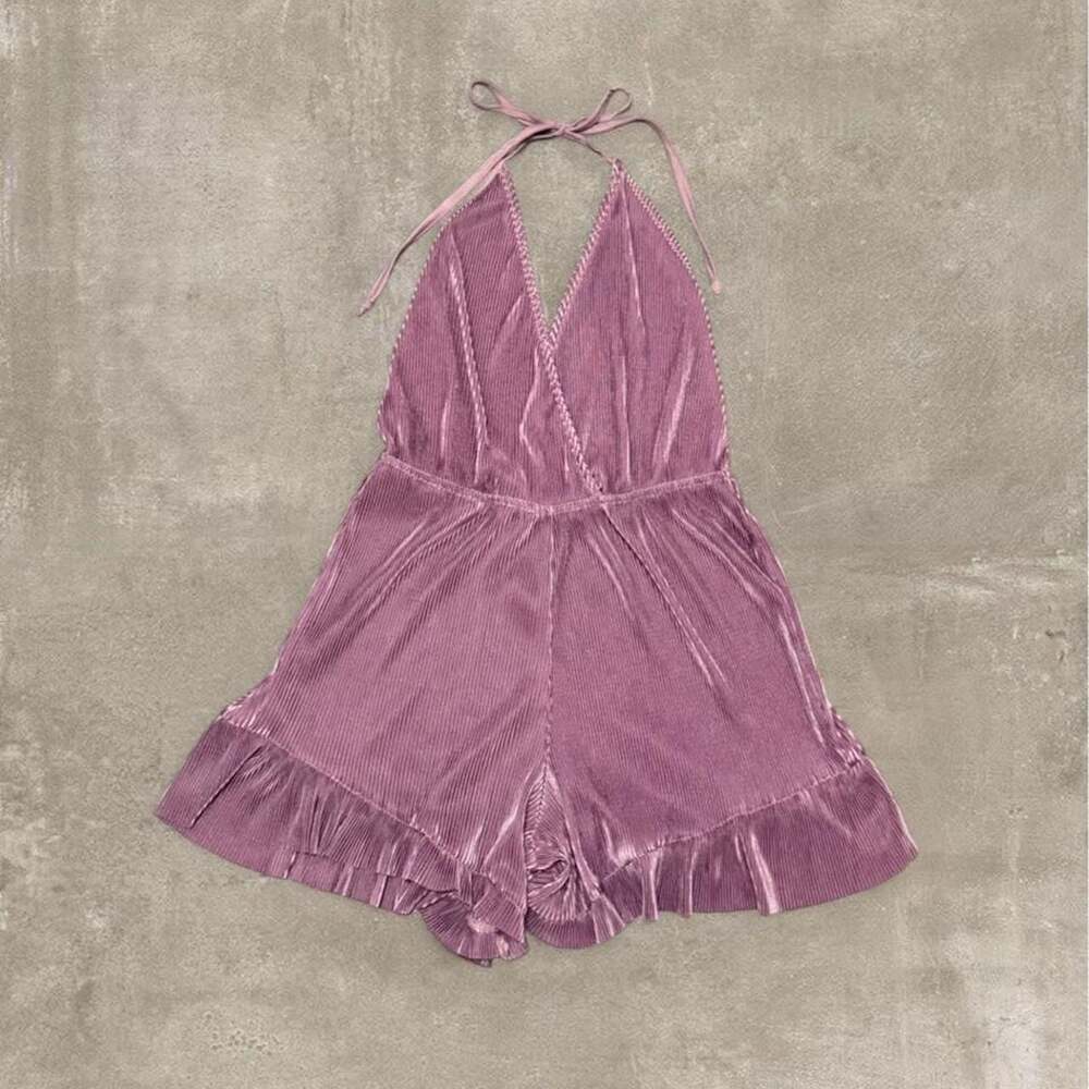 ASOS Mauve Pleated Halter Romper with Ruffle Hem